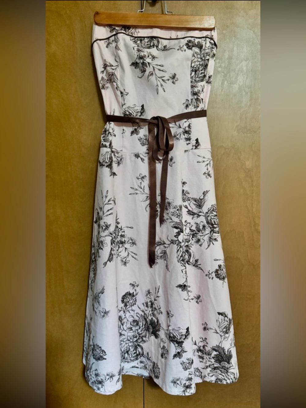 Teeze Me Pink Midi Dress with Brown Floral Print and Brown Waist Tie